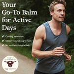 Man running outdoors with text about Bull Balm for active days