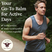 Man running outdoors with text about Bull Balm for active days