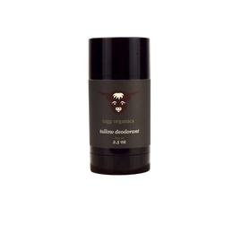 Tallow deodorant stick with black lid on a white background