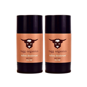 Two containers of tagg organics tallow deodorant on a white background